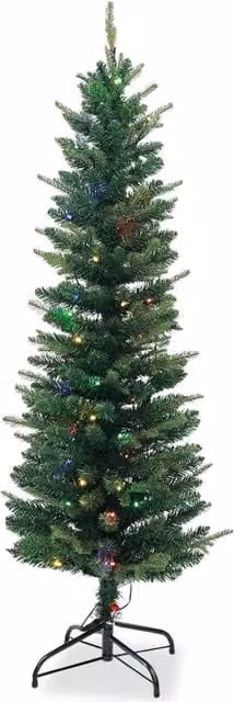 Neel Blue Pre-Lit Christmas Tree with Warm White LEDs in Green and Blue, Height: 183 cm