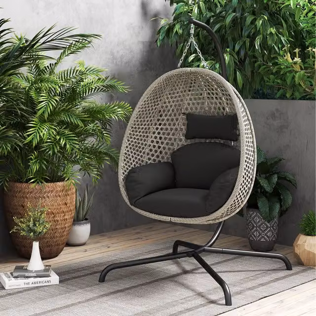 Costway Grey Hanging Egg Chair Hammock with Stand
