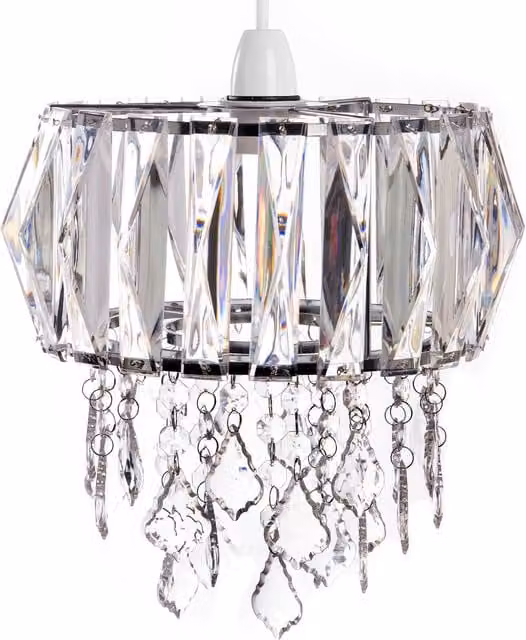 Innoteck Modern Cylinder Acrylic Ceiling Drum Light Shade in Transparent and Chrome with Clip-on Easy Fit Design