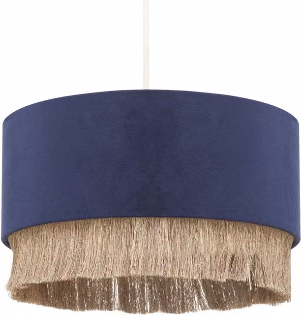 Happy Homewares Modern Round Blue Velvet Pendant Light Shade with Gold Tassels, W: 30 cm, H: 13 cm – 6