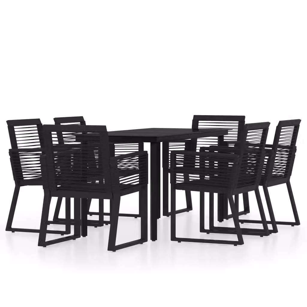Berkfield Home 7 Piece Modern Black Garden Dining Set with Metal, Glass and Rattan – 2