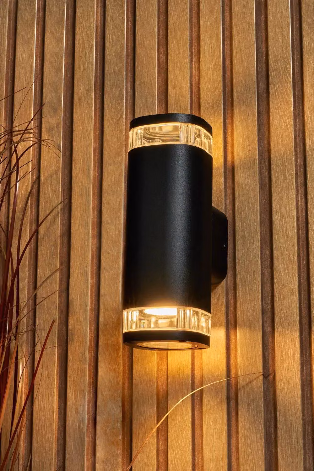 BHS Lighting Epin Modern Black Metal Outdoor Wall Light with Transparent Glass for Garden and Up/Down Lighting – 3