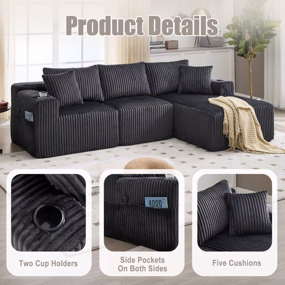 Direct Wicker L-Shaped Modular Sectional Sofa in Grey with Reversible Upholstered Seating and Scatter Cushions – 3