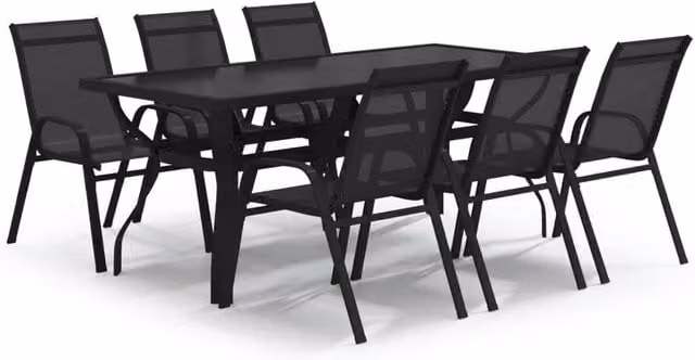 Berkfield Home 7 Piece Black Metal and Glass Garden Dining Set