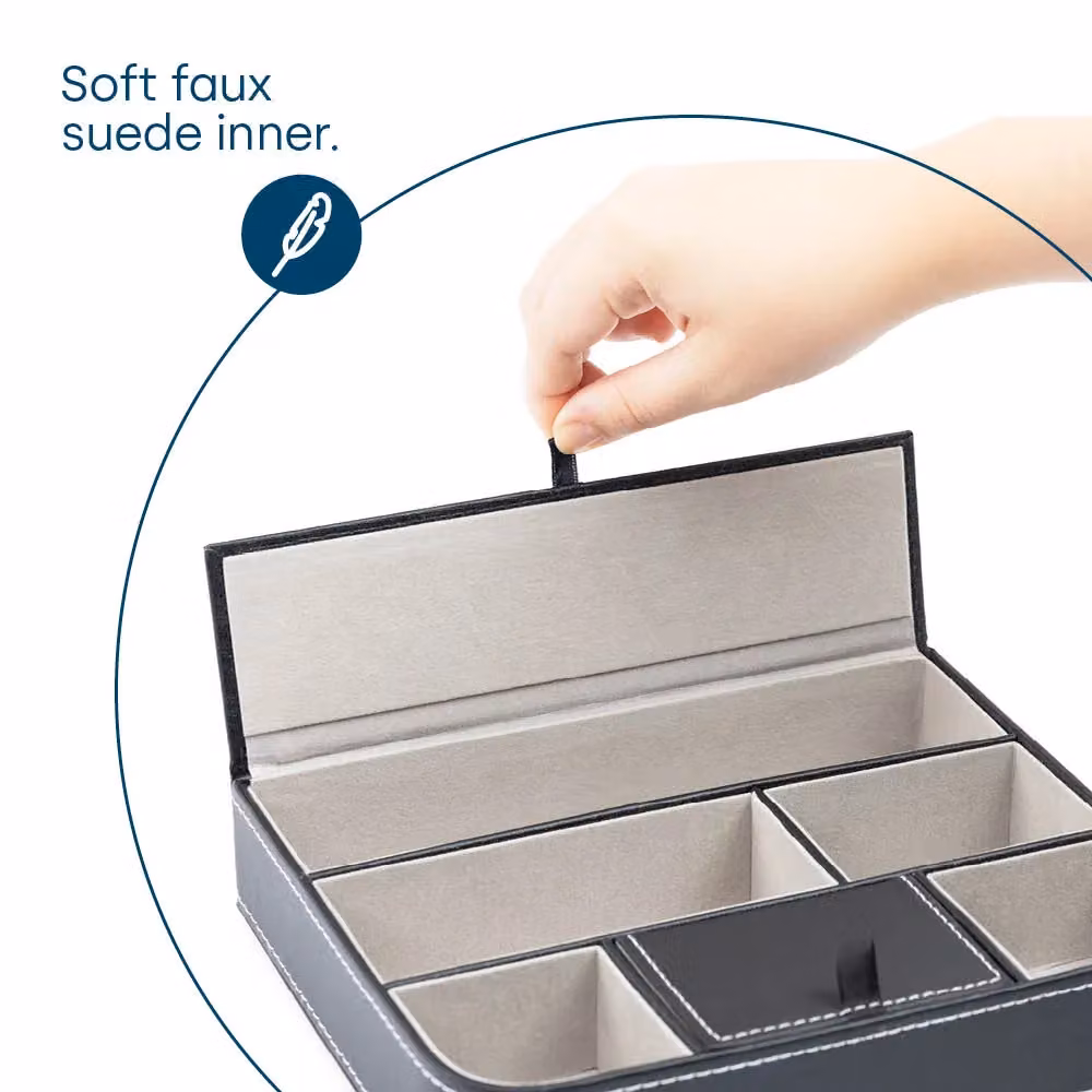 LIVIVO 6 Compartment Valet Tray Organiser Storage Box in Black – 7