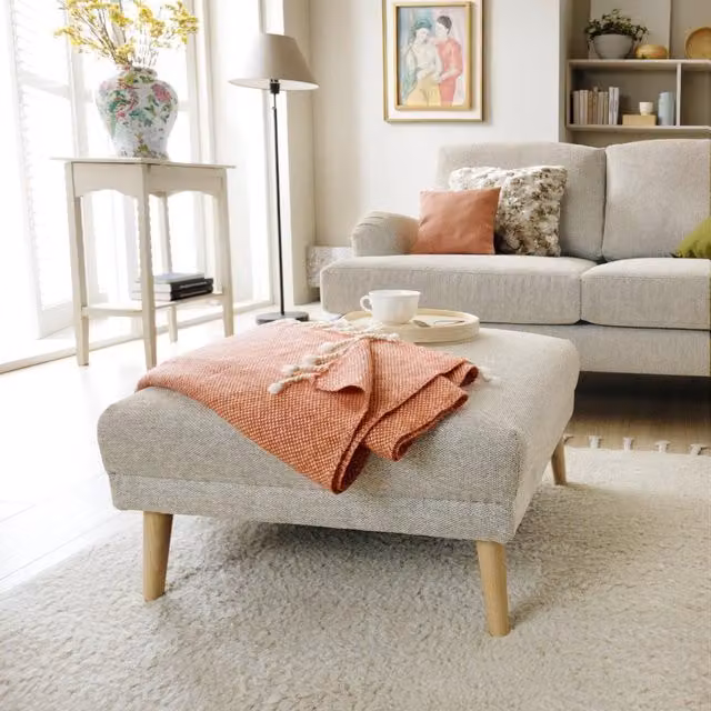 Abakus Direct Harper Footstool in Beige Fabric