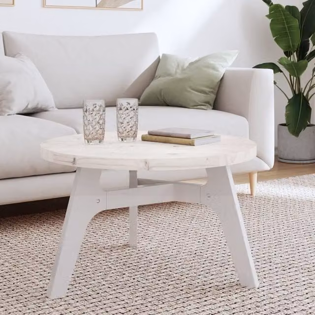 Berkfield Home Round White Solid Wood Pine Table Top, Diameter: 70 cm, Thickness: 3 cm – 1