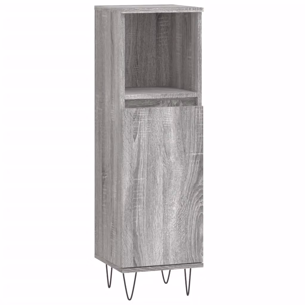Berkfield Home Grey Sonoma Bathroom Cabinet with Hinged Doors and Open Shelf, W/D/H: 30 x 30 x 100 cm