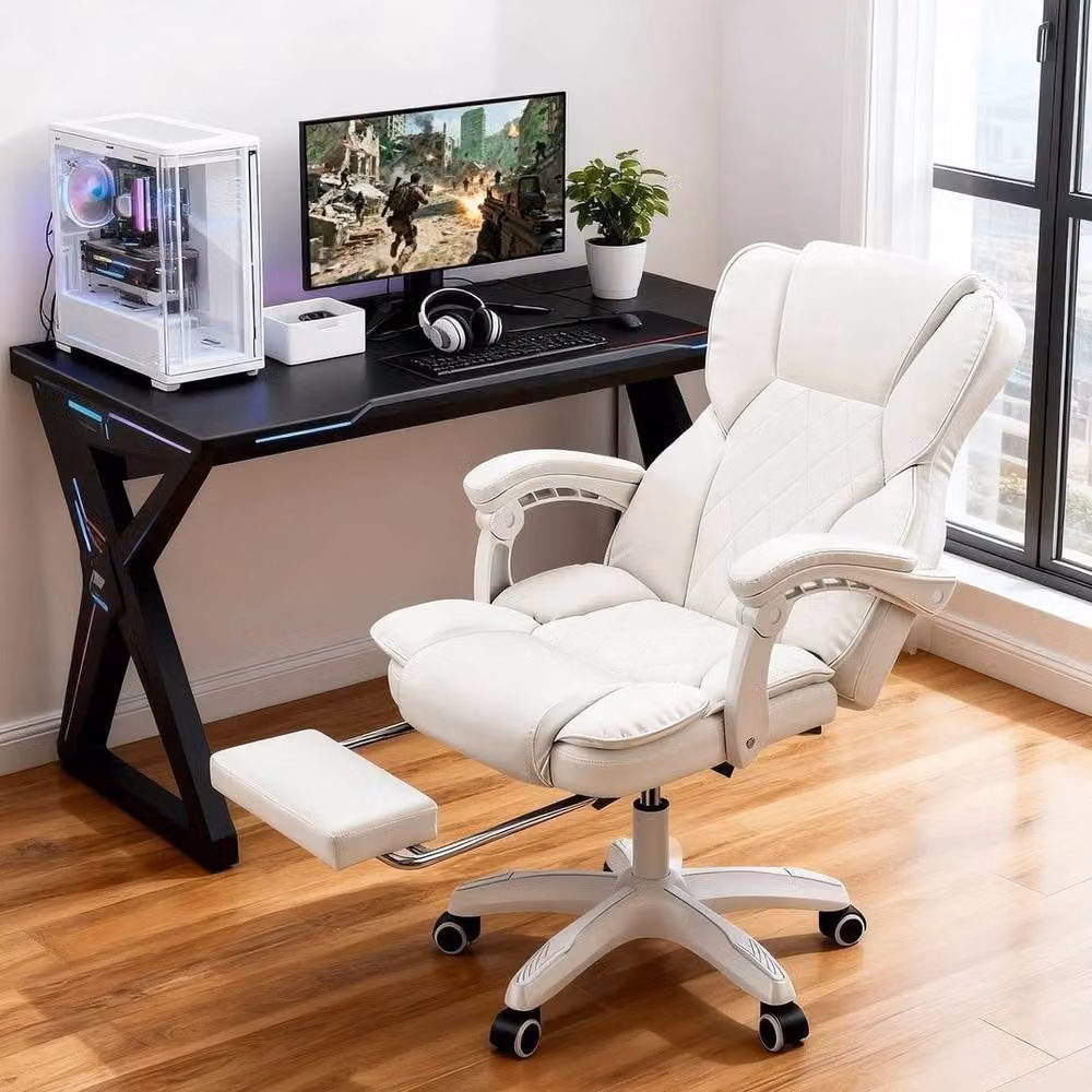 KORVIXA White Ergonomic High Back Executive Swivel Desk Chair with Headrest and Armrests – 3