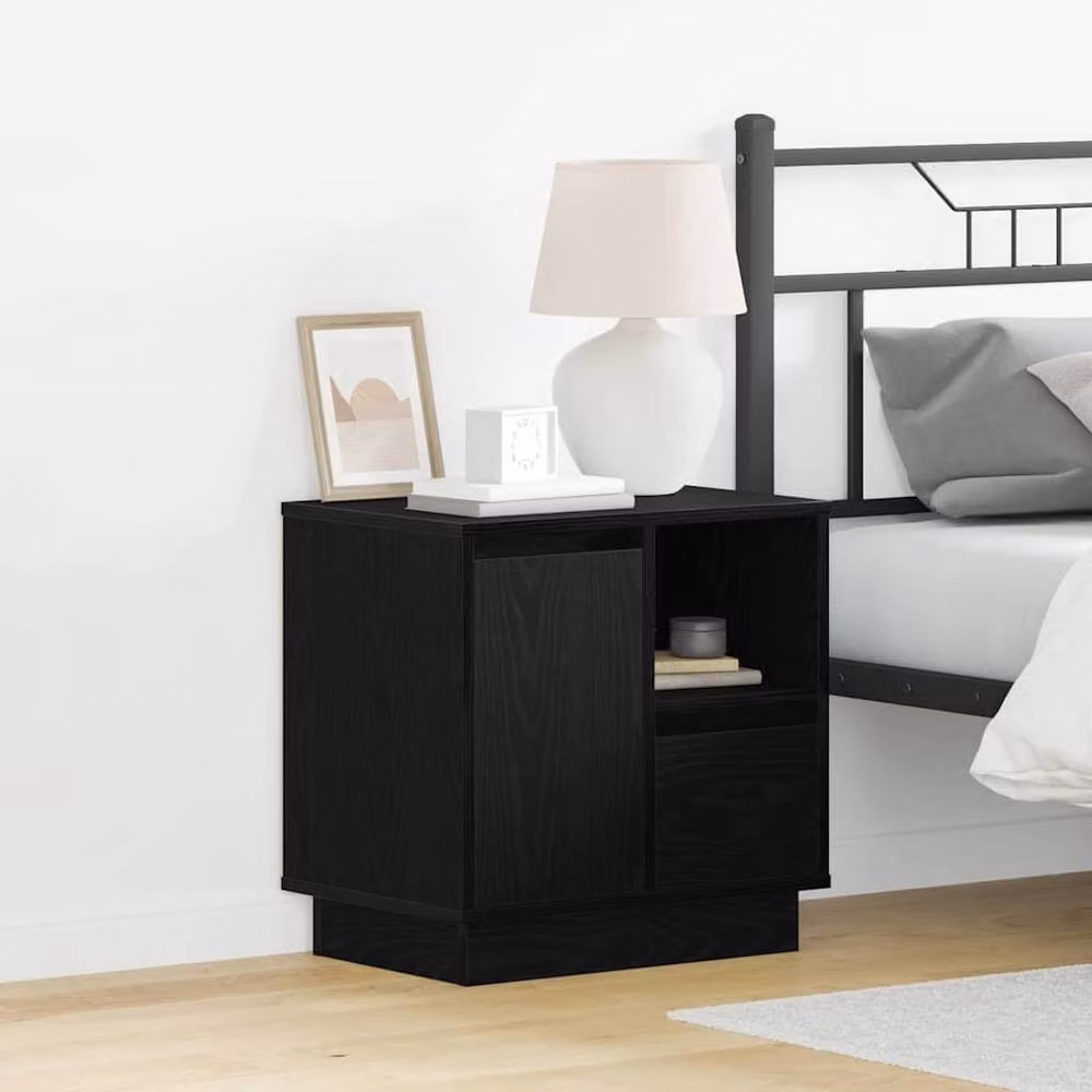 Berkfield Home Elegant Bedside Cabinet with Integrated LED Lighting in Black Oak, W: 50 cm, D: 34 cm, H: 50 cm – 2