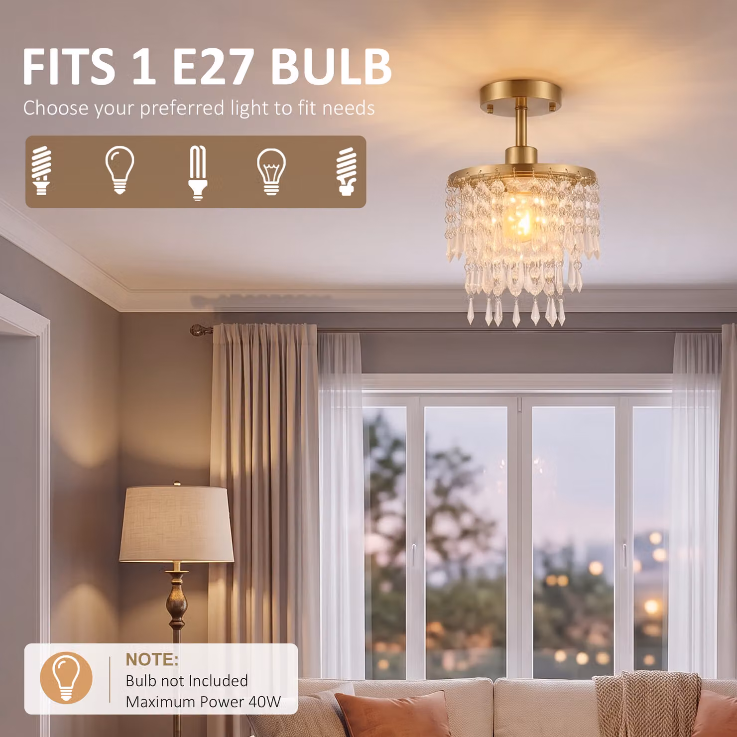 HOMCOM Gold Crystal Ceiling Light with LED Warm White Illumination – 3