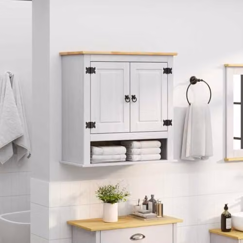 vidaXL Corona Hanging Cabinet in White Solid Pine Wood, W/D/H: 70 x 33 x 71.5 cm