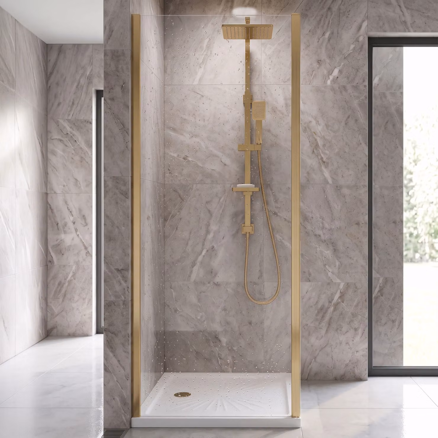 Balterley 6mm Safety Glass Reversible Shower Side Panel, Brushed Brass Gold, Width: 700 mm – 2