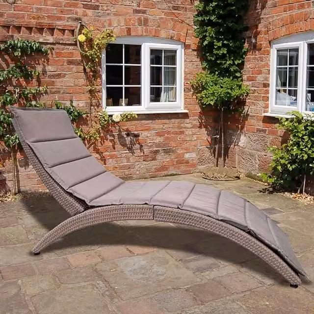 Rowlinson Albany Rattan Sun Lounger in Brown with Weatherproof Cushions