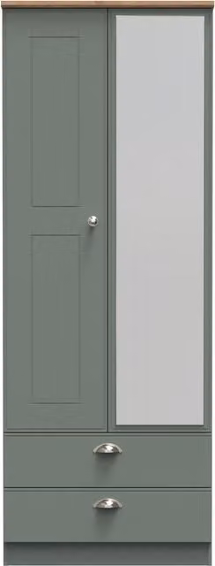 Ready Assembled 2 U Albert Tall 2 Door Mirrored Wardrobe with 2 Drawers in Pale Green