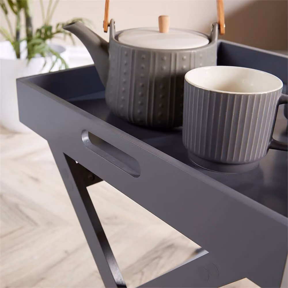 NESTLUNE Grey and White Folding Butler Side Table with Rectangular Top and X-Frame Design – 4