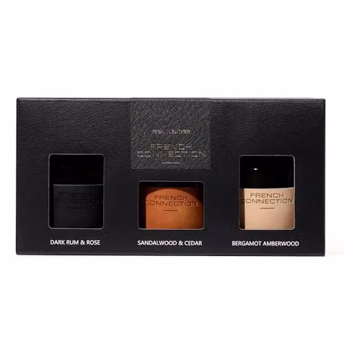 French Connection Leather Range Reed Diffuser Set of 3, Multicolour Floral, Woody and Oriental Scents, 50ml each – 3