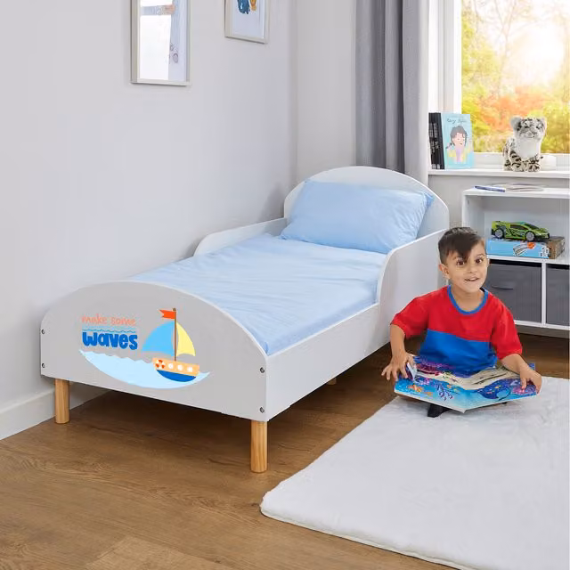 Liberty House Toys Make Some Waves White Solid Wood Toddler Bed for Children