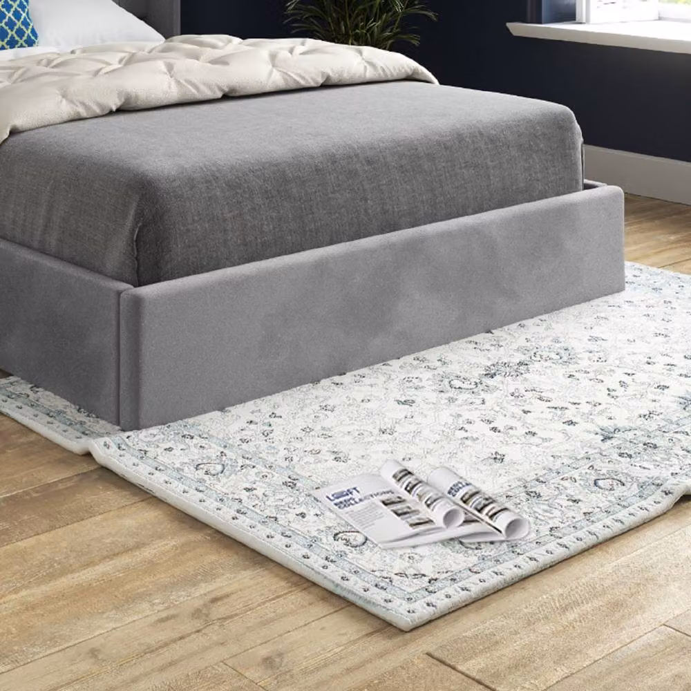 KDMD Stonegrave Winged Upholstered Designer Bed Frame in Grey Soft Velvet, Size: 140 x 200 cm – 5