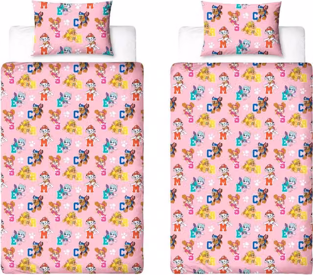 Paw Patrol Reversible Childrens Duvet Set, Multicolour and Pink, W x D: 140 x 200 cm