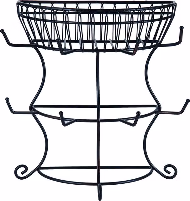 Mikasa Black Metal Freestanding Mug Tree with Basket and Shelf