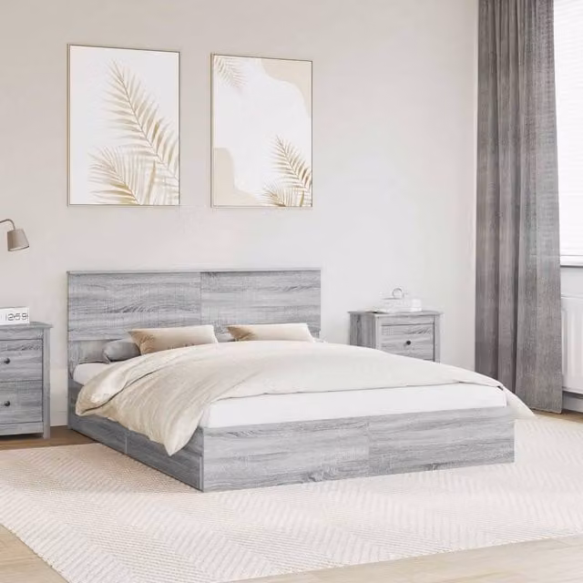 Berkfield Home Grey Sonoma Storage Bed with Drawers, W/D/H: 160 x 200 cm, Engineered Wood – 1