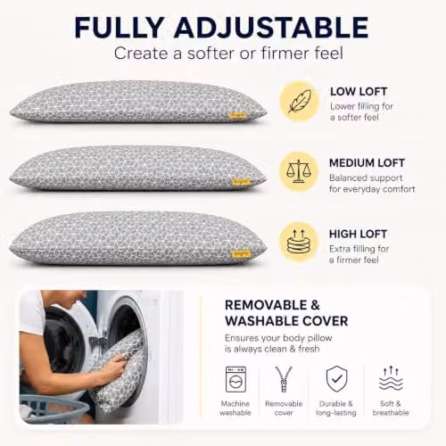 Brightr Extra Long Hug Body Pillow in Grey, W/D/H: 140 x 50 cm – 4
