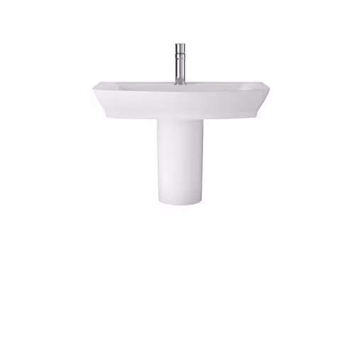 Balterley White Ceramic Soft Square Semi Pedestal Bathroom Sink with Overflow and 1 Tap Hole, W/D/H: 65.0 x 46.5 x 45.0 cm – 1
