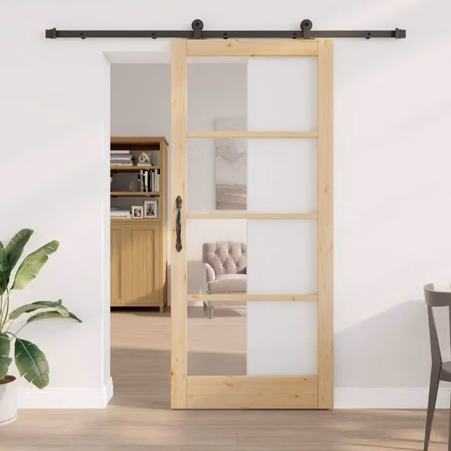 Berkfield Home Orkdal Sliding Door with Hardware Set in Brown, Solid Wood and Glass