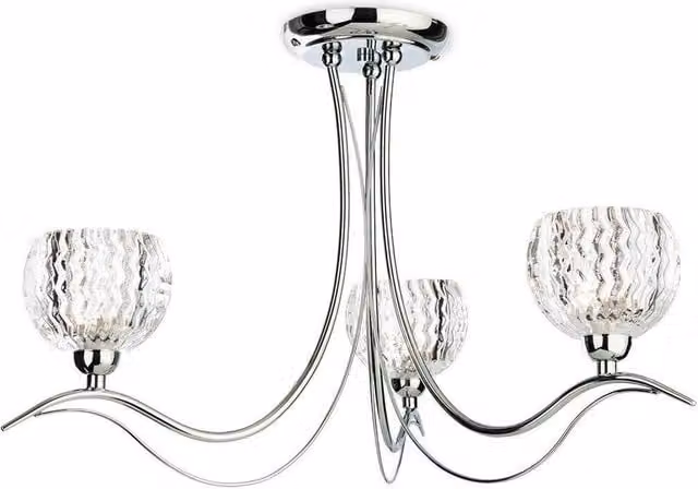 Netlighting Blanche 3 Light Semi Flush Ceiling Light in Chrome and Grey with Clear Glass Moulded Shades and G9 Bulbs