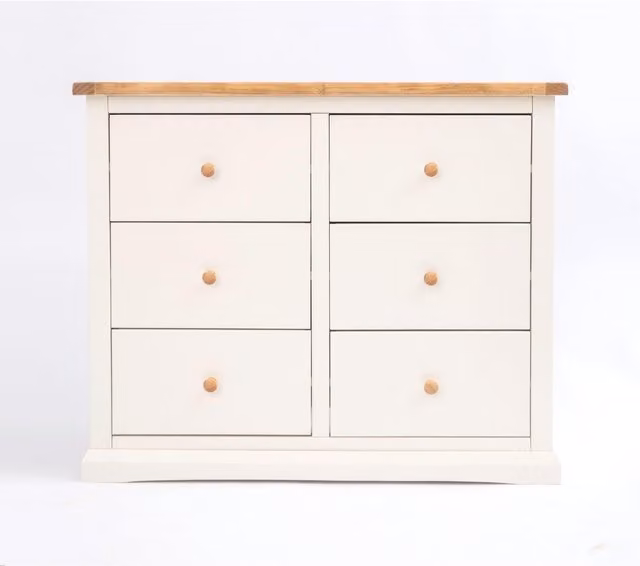 Cabinet Bits Castelli 6 Drawer Chest of Drawers in White with Wood Knobs