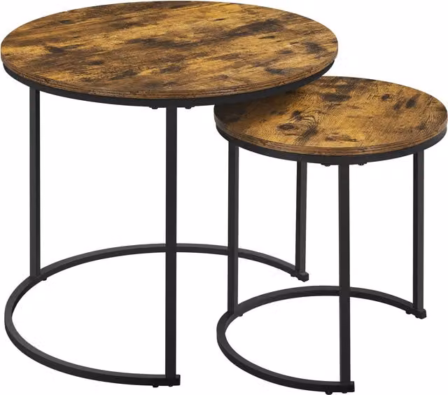 Yaheetech Nesting Coffee Table Set with Round Brown MDF Tops and Black Metal Sled Base
