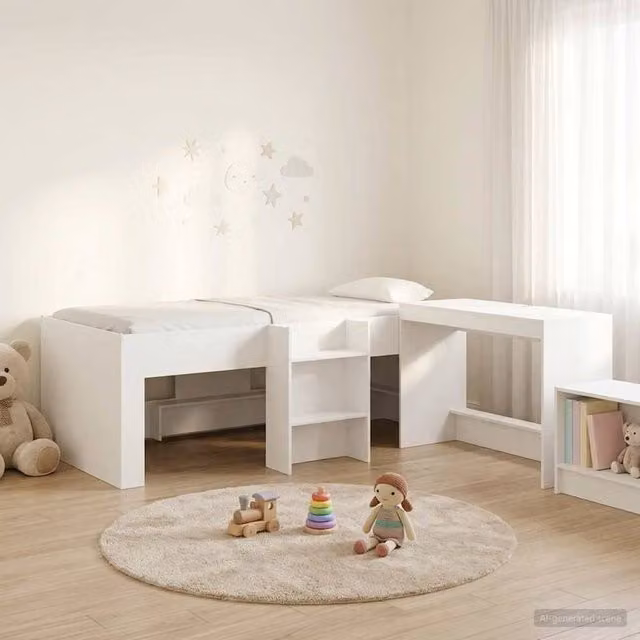 Berkfield Home Kids' High Bed Frame with Desk and Stairs in White Engineered Wood – 1