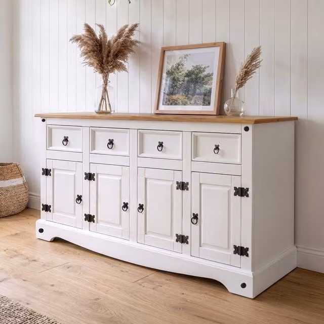 Mercers Furniture Corona White 4 Door Rustic Pine Sideboard