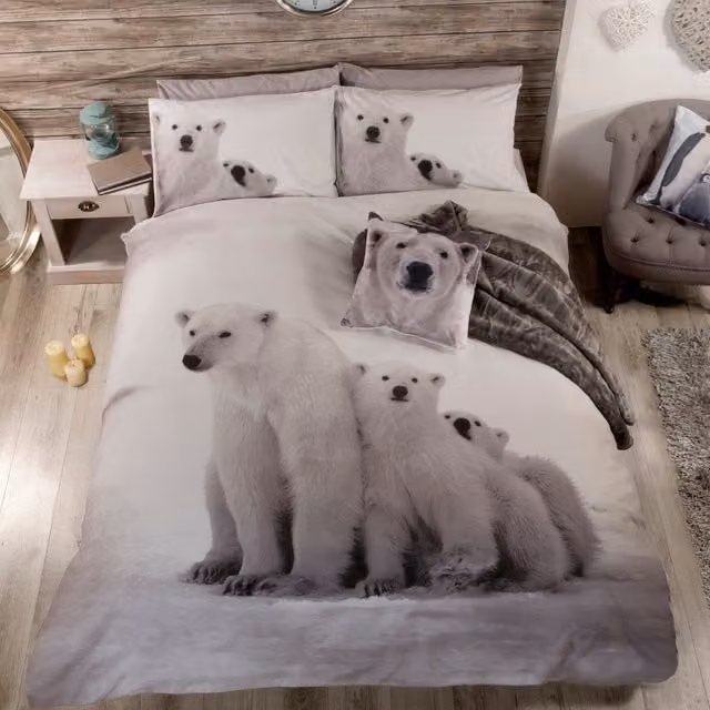 Rapport Home Polar Bear Polycotton Duvet Set and Pillowcase, Multicolour, W: 140 cm, L: 200 cm