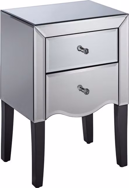 Birlea Palermo 2 Drawer Mirrored Bedside Table in Silver and White