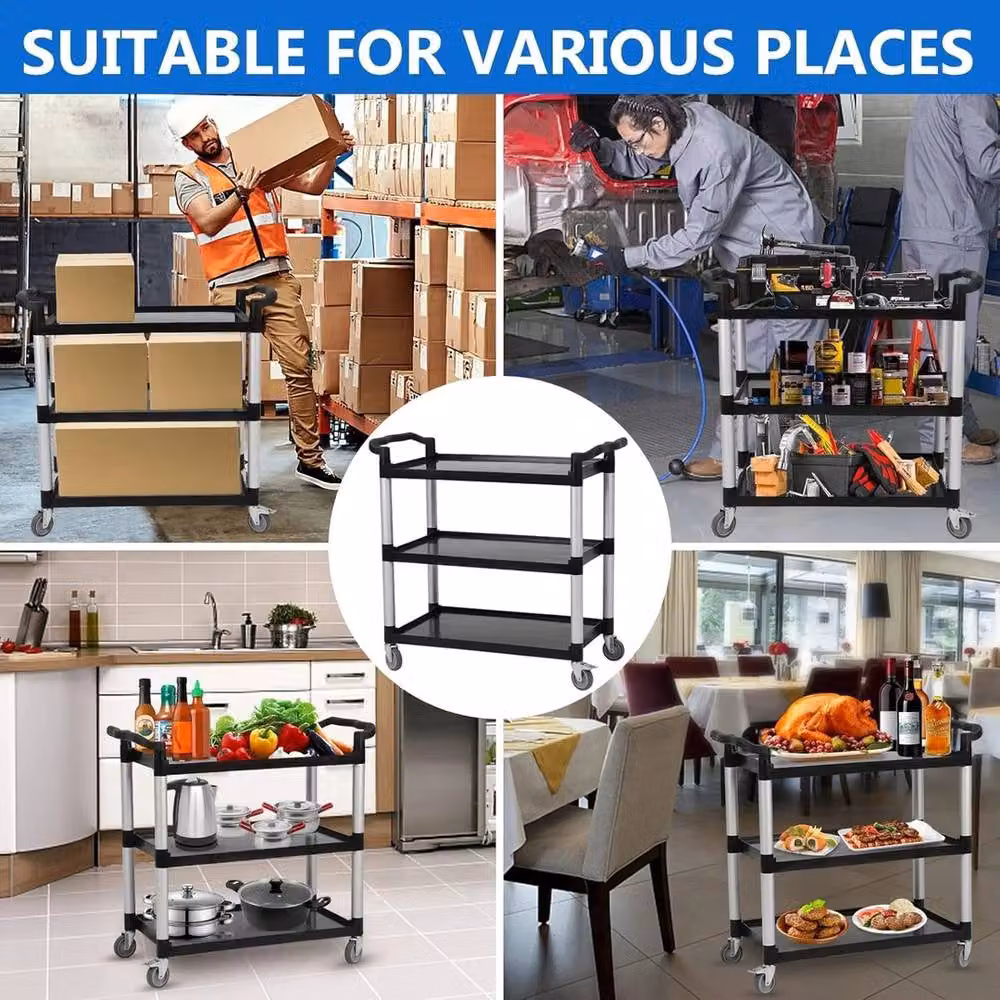 Kelvenix 3-Tier Plastic Utility Garage Cart, Black – 4