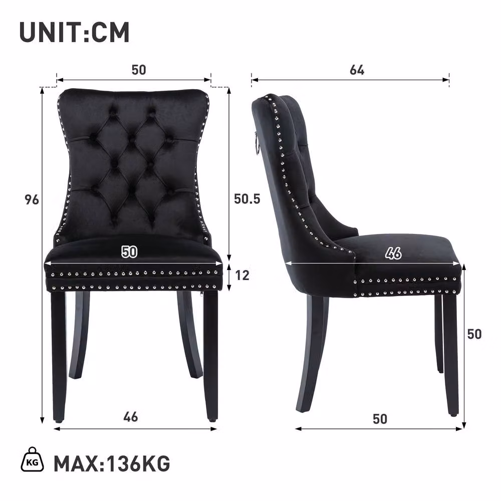 Rolipo Set of 6 Black Velvet Upholstered Dining Chairs with Rubberwood Legs – 2