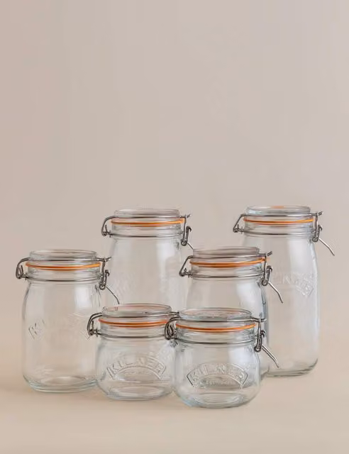Kilner Set of 6 Transparent Glass Clip Top Leakproof Storage Jars