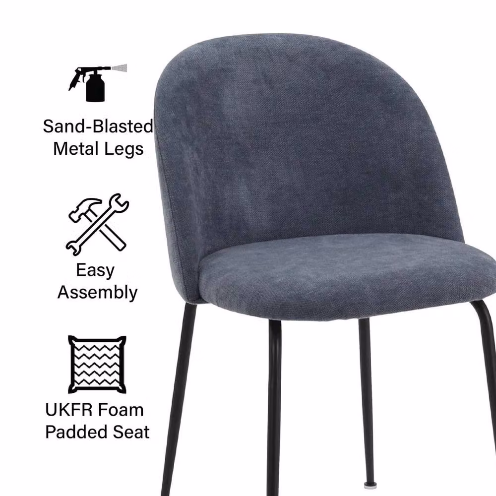 ERGOVEXA Set of 2 Modern Blue Dining Chairs with Padded Fabric Seats and Metal Legs – 2