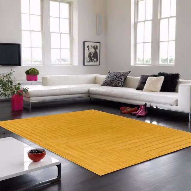 The Rug Shop UK Yellow Handmade Abstract Optical 3D Wool Area Rug, W: 160 cm, L: 230 cm – 1