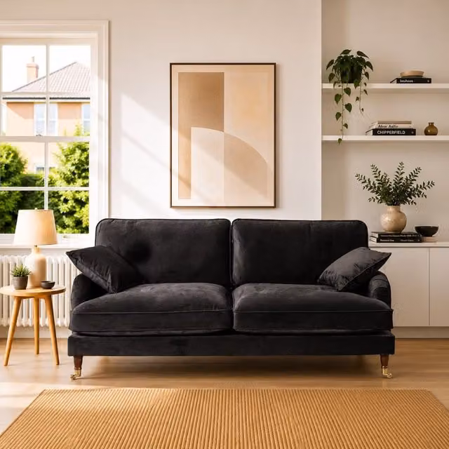 Artemis Home Mackenzie 4 Seat Black Velvet Upholstered Sofa with Solid Wood Frame