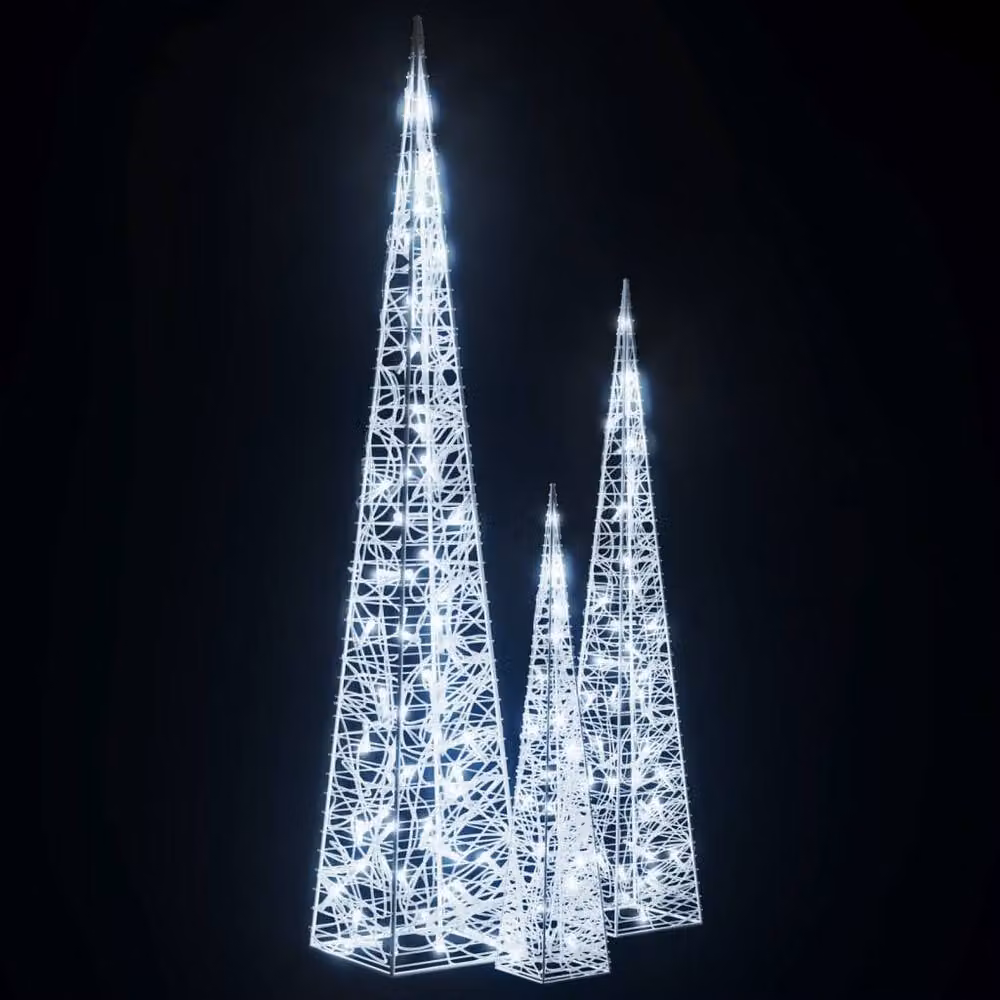 Berkfield Home Beautiful Acrylic Decorative LED Light Cone Set, White – 3