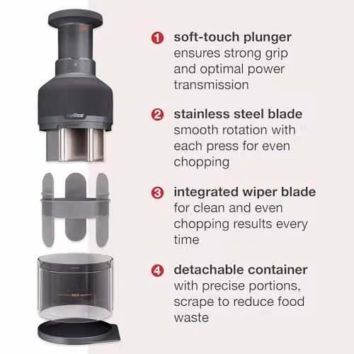 Zyliss Zick Zick 3 Manual Food and Onion Chopper in Grey with Stainless Steel Blades and Dishwasher Safe Container – 4
