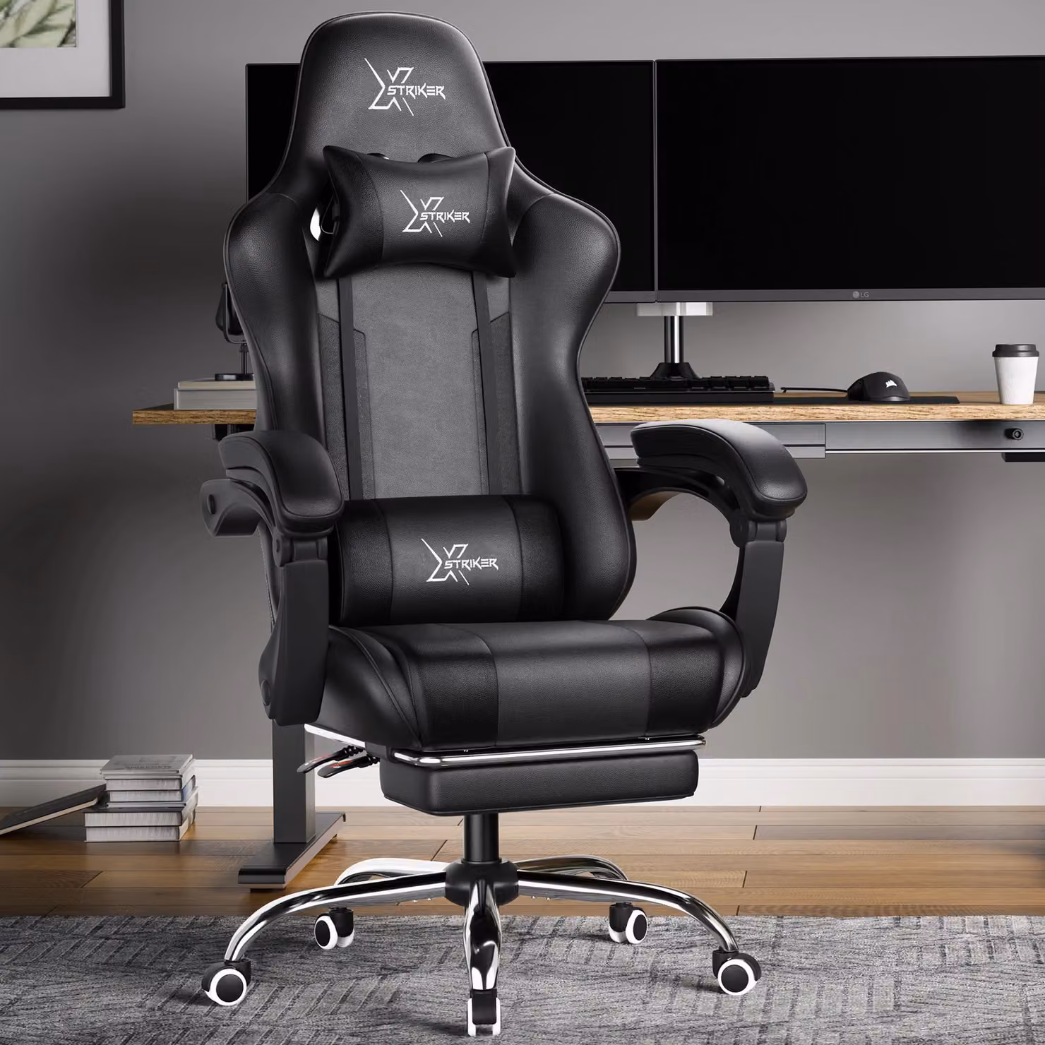 Xstriker Black Synthetic Leather Gaming Chair with Headrest and Footrest