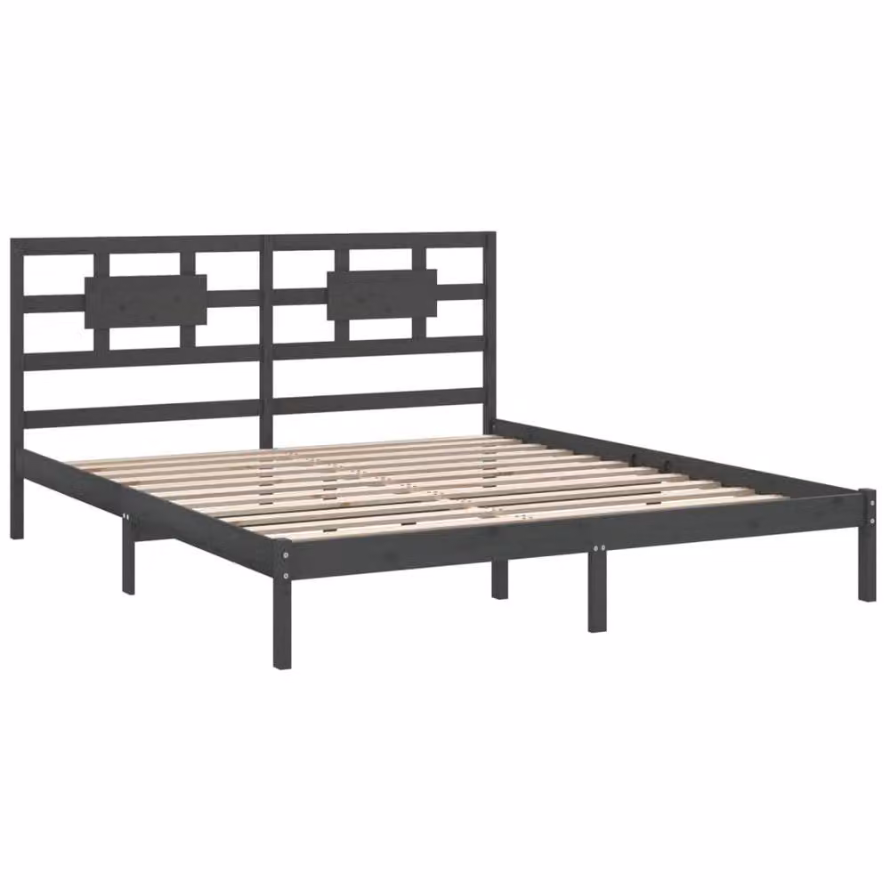 Berkfield Home Grey Solid Pine Wood Bed Frame W/D/H: 200 x 200 cm – 3