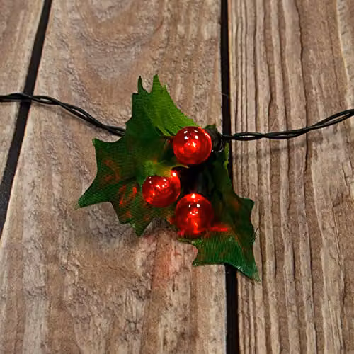 The Christmas Workshop 20 Holly Sprig String Lights with 60 LED Lights in Green, Battery Operated – 5