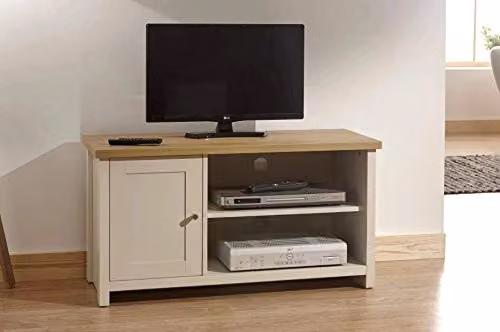 GFW Lancaster Small TV Cabinet in Beige and Oak Wood Effect, W/D/H: 95 x 40 x 50 cm