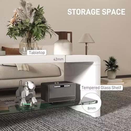 HOMCOM Modern High Gloss White Coffee Table with Rounded Edges, W/D/H: 100 x 45 x 45 cm – 4