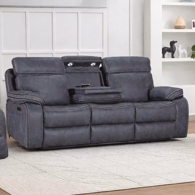Furnishings For Less UK Tokyo Grey Leatheraire 3 Seater Electric Recliner Sofa with USB Charging, Cup Holders and LED Lighting – 1
